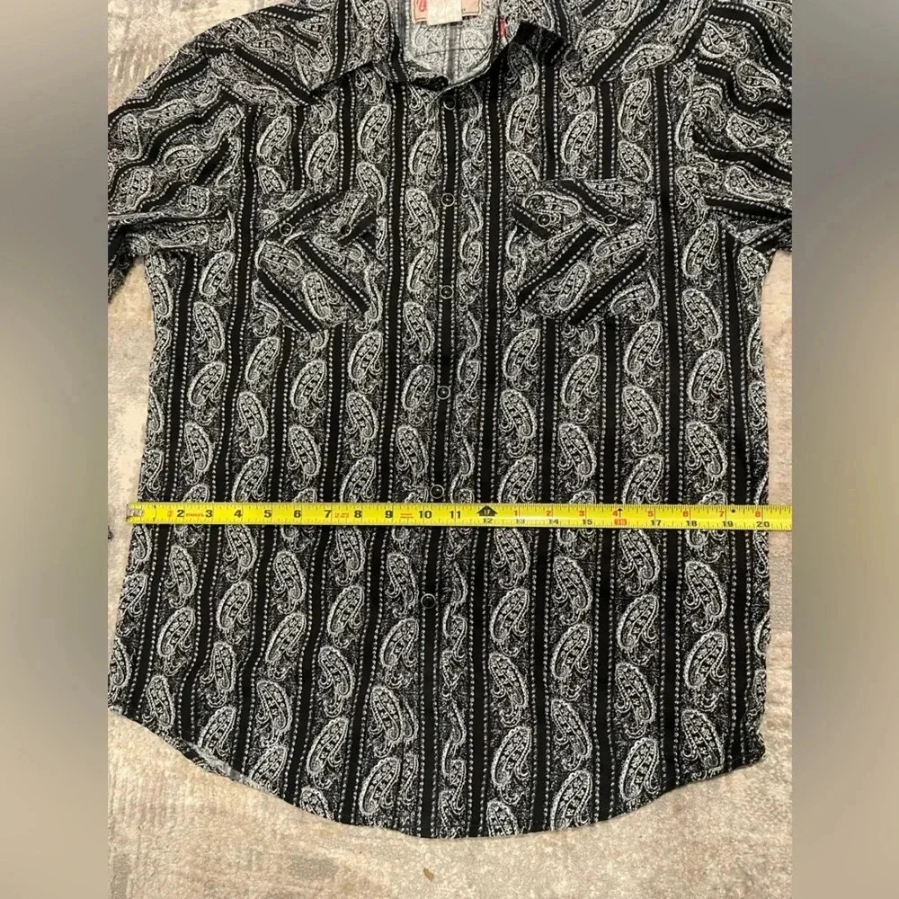 VTG Wrangler American Cowboy Paisley Pearl Snap Shirt Western Rodeo Black/White - Picture 10 of 12